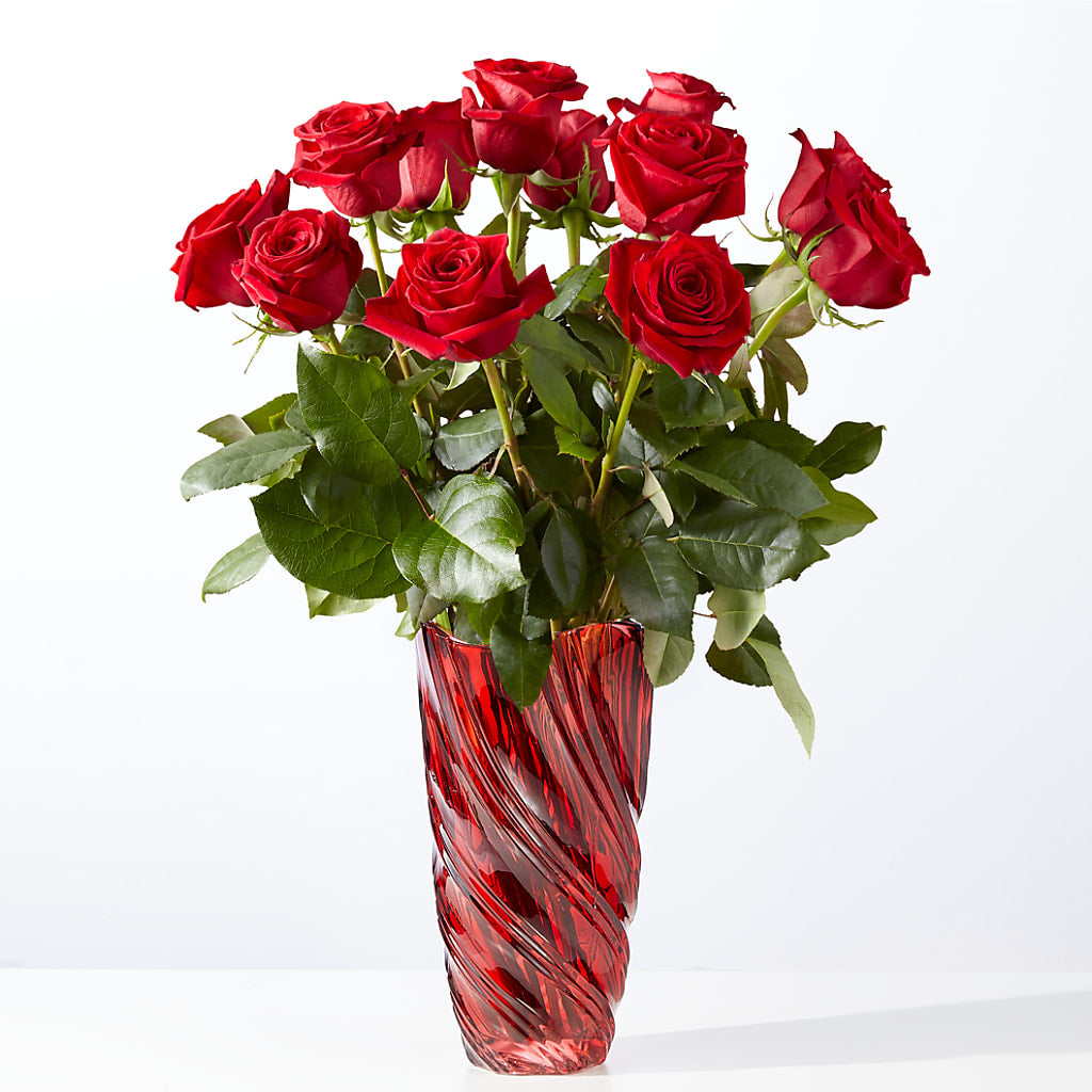 Classic Love Red Rose Bouquet with Luxe Swirl Vase – Super Savers, Lincoln NE