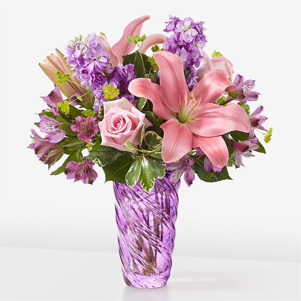 Precious Petals Bouquet with Luxe Swirl Vase – Super Savers, Lincoln NE