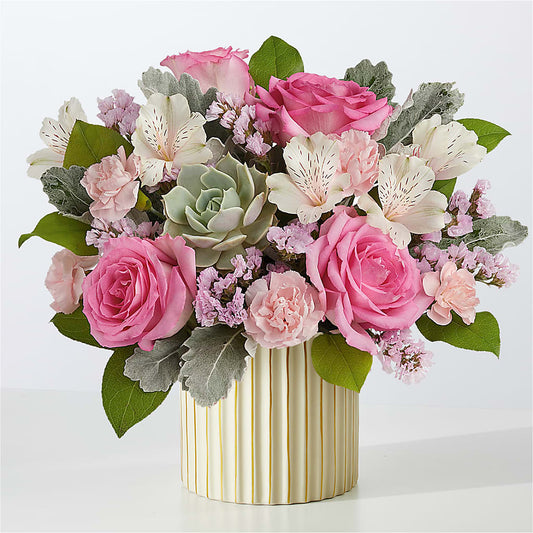 Dusty Rose Bouquet with Ivory Vase –  Super Savers, Lincoln NE